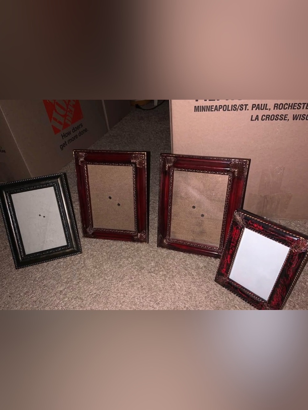 Decorative Red-Brown Wood Picture Frame Set -